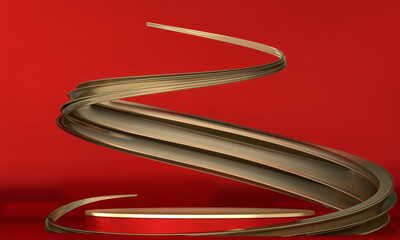 Red stage podium decoration suitable for products.3D rendering