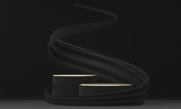 Abstract black stage podium decoration suitable for products.3D rendering