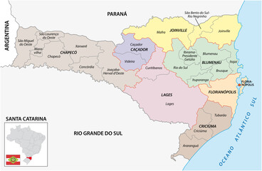 Map of the central and immediate geographic regions of Santa Catarina - obrazy, fototapety, plakaty