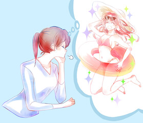 理想の女性を思い浮かべる女性