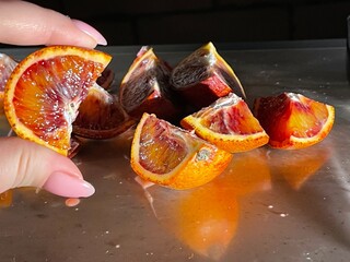 Red orange juicy orange slices.