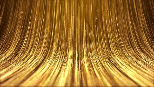 Golden particles streaks rising is a spectacular motion graphics background, luxury golden particle stripes rising, golden particle rain. Used for award ceremony, party performance, stage background.