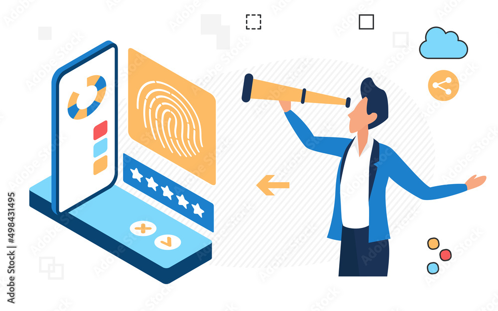 Poster data access security finger authentication process. scanning biometric technology protection service