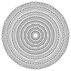 Fantasy mandala of round elements and arches, antistress coloring page with round motifs