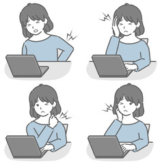 パソコン作業が辛い私服の若い女性