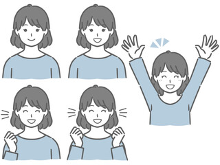 喜ぶ表情の強弱　私服の若い女性