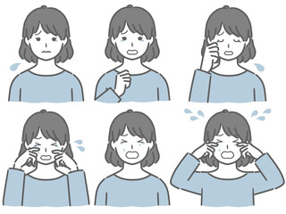 泣く表情の強弱　私服の若い女性