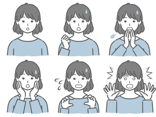 驚く表情の強弱　私服の若い女性