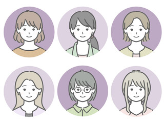 若い女性の丸アイコンセット（私服）