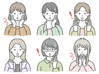 驚く若い女性の上半身セット（私服）