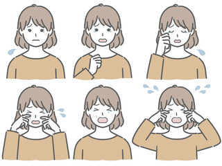 泣く表情の強弱　私服の若い女性