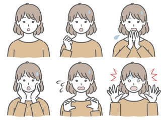 驚く表情の強弱　私服の若い女性