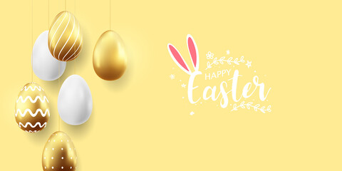 Happy Easter with realistic decorated eggs. beautiful design vector illustration