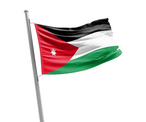 Fototapeta na wymiar Jordan national flag cloth fabric waving on the sky - Image