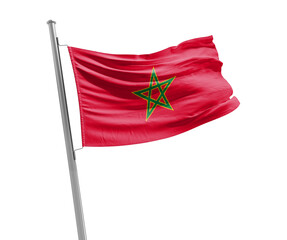 Fototapeta na wymiar Morocco national flag cloth fabric waving on white background.