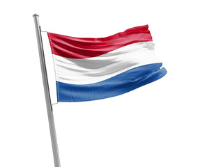 Netherlands national flag cloth fabric waving on white background.