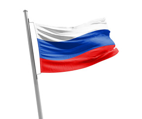 Russia national flag cloth fabric waving on white background.