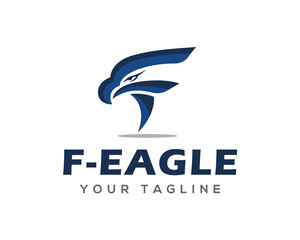 F letter initial eagle falcon hawk bird head logo icon symbol template illustration inspiration