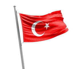 Turkeynational flag cloth fabric waving on white background.