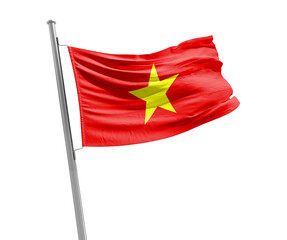Vietnam national flag cloth fabric waving on white background.