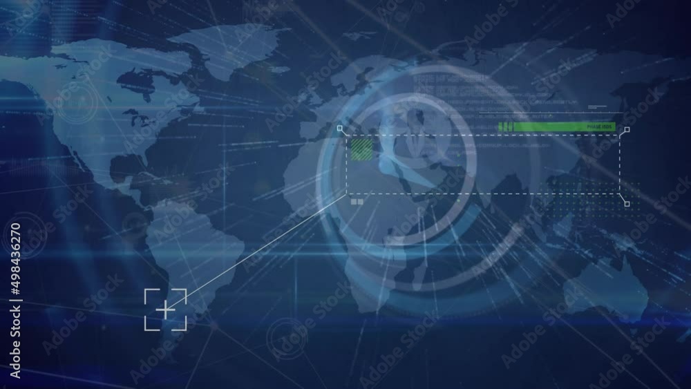 Poster Animation of clock moving and data processing over world map