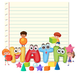 Blank paper with math logo and children