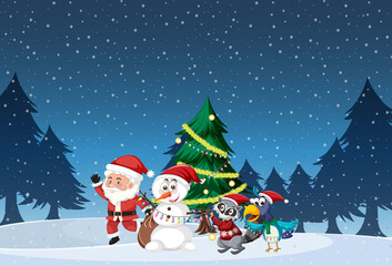Naklejka na ściany i meble Christmas holidays with Santa and snowman
