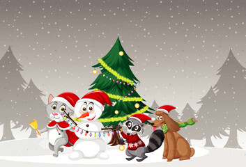 Christmas holidays with snowman and tree