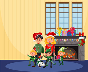 Obraz na płótnie Canvas Family by fireplace on Christmas day