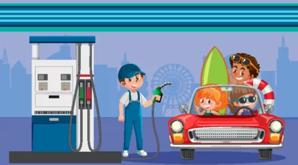 Foto op Plexiglas Gas station cartoon scene © brgfx