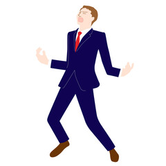 両手を広げて雄叫びを上げる男性のイラスト（白背景・ベクター・切り抜き）