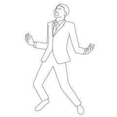 両手を広げて雄叫びを上げる男性のイラスト（白背景・ベクター・線画・切り抜き）