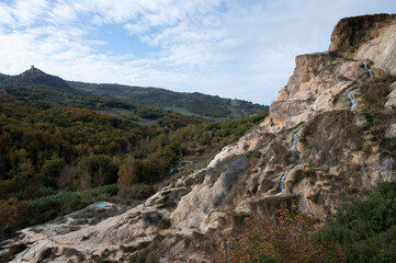 Ancient hot thermal springs and pool in nature park Dei Mulini, Bagno Vignoni, Tuscany, Italy