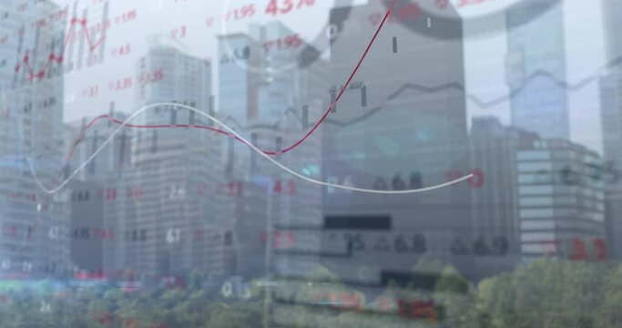 Animation of financial data and statistics processing over city background