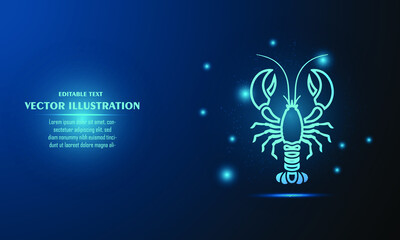 lobster glow on a dark blue background of the space with shining stars.