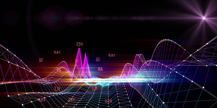 Abstract digital background with graph digital research with blurred lines on black. Analytics data computing concept. Big Data.  Banner for business, science and technology.