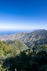 Fototapeta na wymiar Panoramic view on green mountains of Anaga national park, North of Tenerife, Canary islands, Spain
