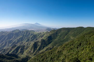Fototapeta premium Panoramic view on green mountains of Anaga national park, North of Tenerife, Canary islands, Spain