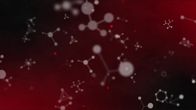 Animation of molecules floating over red background