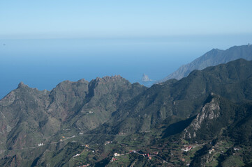 Fototapeta premium Panoramic view on green mountains of Anaga national park, North of Tenerife, Canary islands, Spain