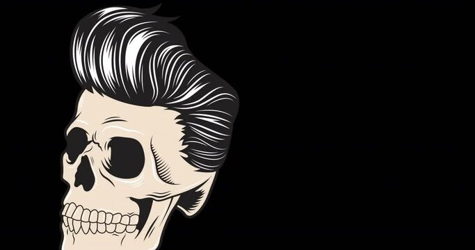 Animation of skull with hair over black background