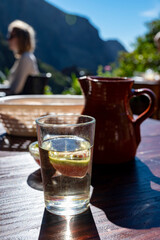 Dinner at guachinche, typical Canary Island establishment on Tenerife, where locally produced white or red wine served accompanied by homemade traditional food.