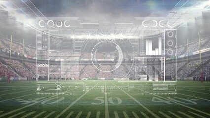 Animation of diverse data processing over american football stadium - Powered by Adobe