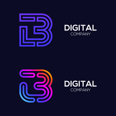 Letter B Colorful logotype with Three Line Technology and Digital Connection Link concept for your Corporate identity