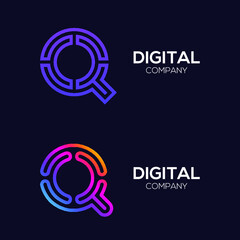 Letter Q Colorful logotype with Three Line Technology and Digital Connection Link concept for your Corporate identity