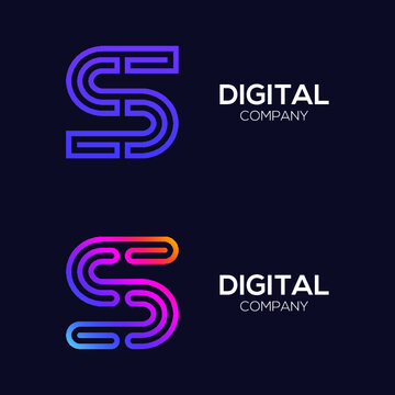 Letter S Colorful logotype with Three Line Technology and Digital Connection Link concept for your Corporate identity