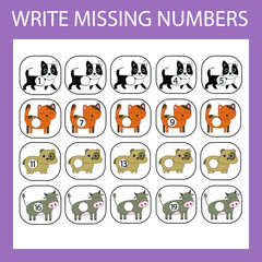 Write the missing numbers in the correct order
