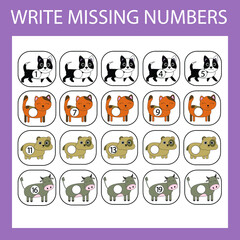 Fototapeta premium Write the missing numbers in the correct order
