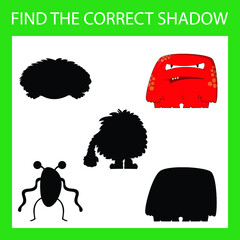 Find correct shadow with colorful monsters.  Kids educational game. 
