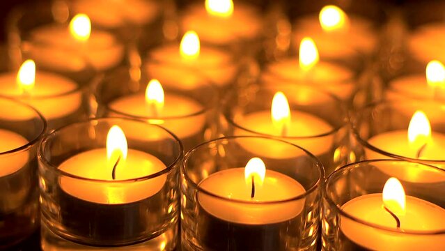 In memoriam.  Remembrance candles flickering - Lit for the departed.